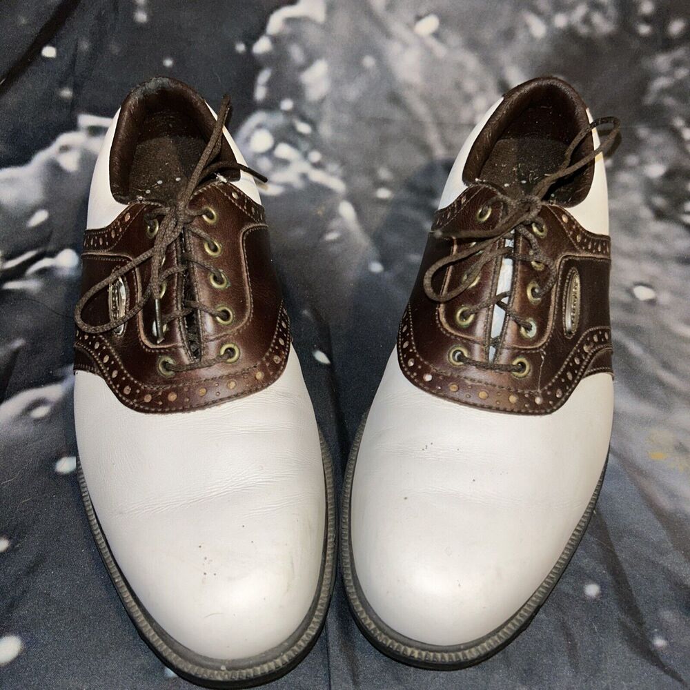 Foot Joy Shoes Mens 8 Saddle Golf Spikes 45516 Brown White Leather